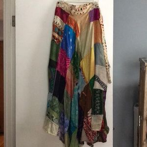 Patchwork silk wrap skirt